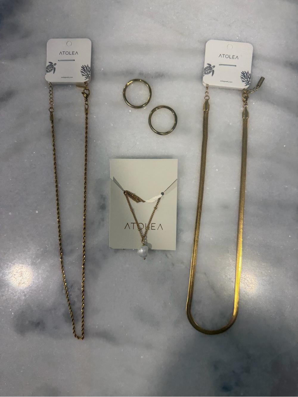 ATOLEA Gold Layered Necklace Set with Pearl Pendant